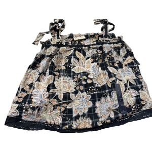 Lucky Brand Women's‎ Top Sz L NWT Shoulder Tie Black Floral Flowy Feminine